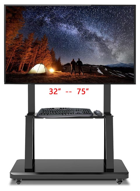 Chulovs NEW Rolling TV Cart with Lockable Wheels – Fits 32-75 Inch TVs, Heavy-Duty Height-Adjustable Floor Stand for School, Home & Apartment Use